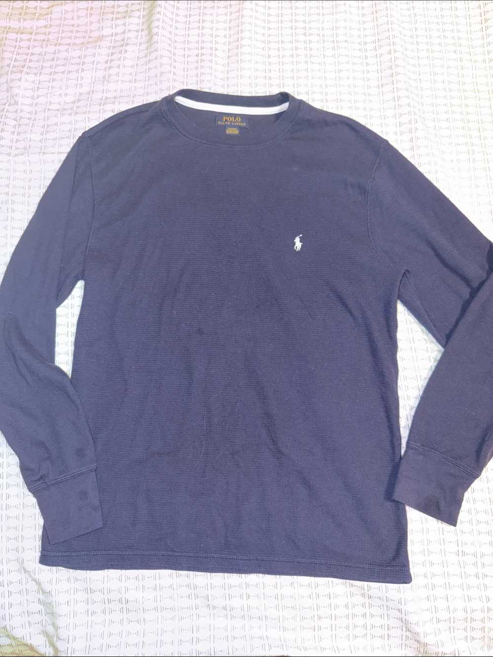 Polo by Ralph Lauren Navy Long Sleeve Crew Sweatshirt thermal  with White Pony